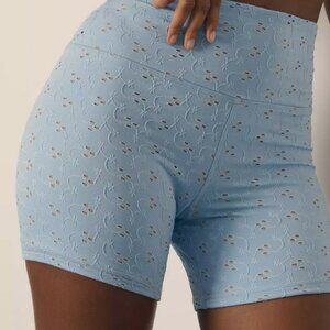 NWT Anthropologie STRUT THIS Eyelet High-Rise Biker Shorts Baby Blue size XS